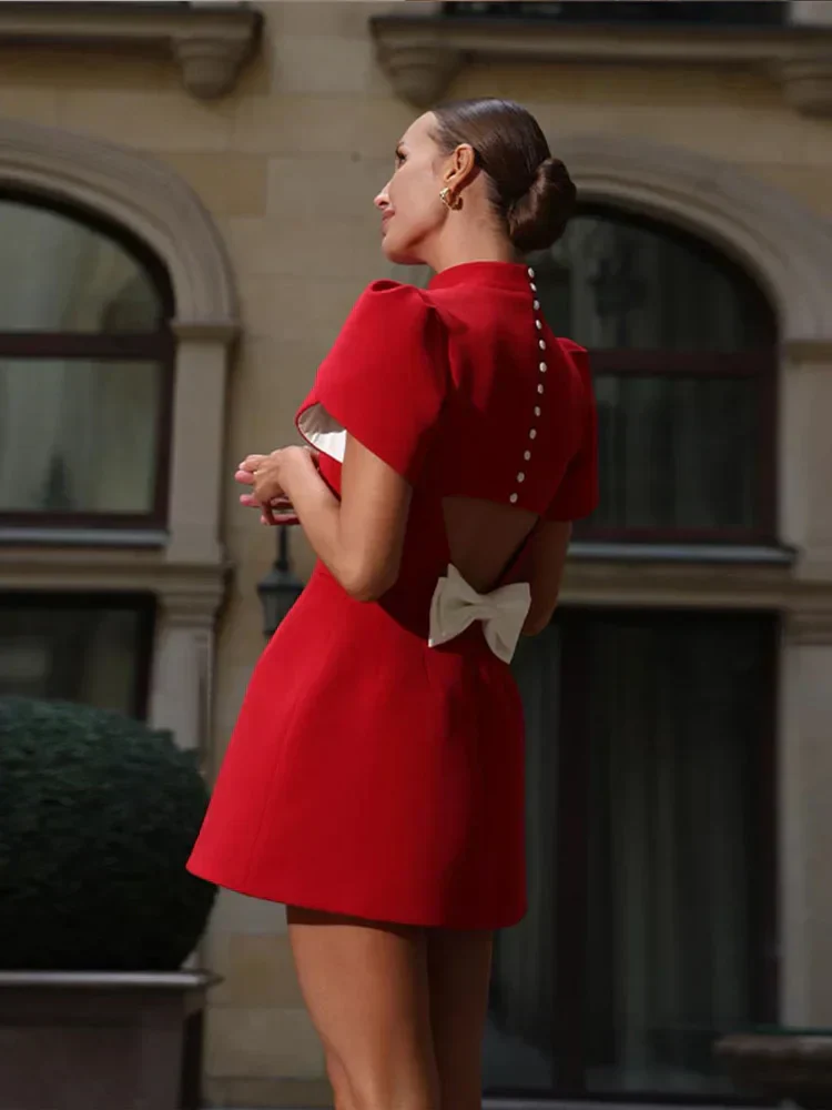 Maris | Elegant Hollow Tie Red Party Mini Dress - Timeless Summer Fashion - Image 5