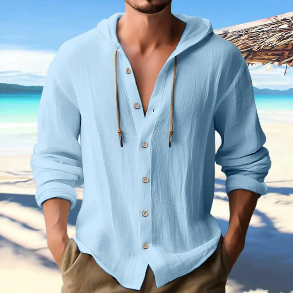 Michael | Men's Hooded Long Sleeve Shirt - Image 5