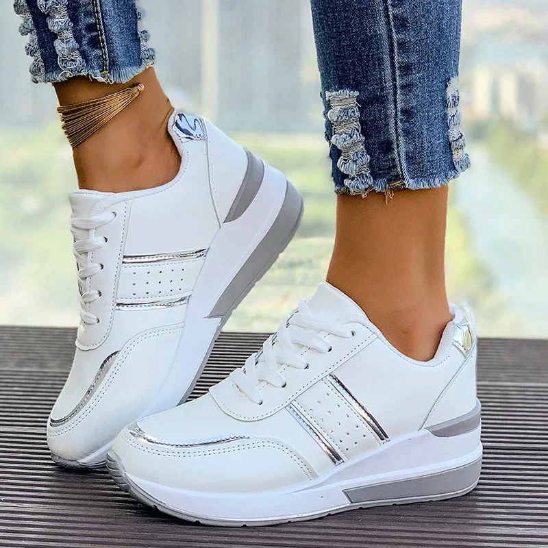 Nicolette | Women's Lace-Up Metallic Accent Sneakers - Image 3