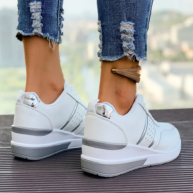 Nicolette | Women's Lace-Up Metallic Accent Sneakers - Image 4
