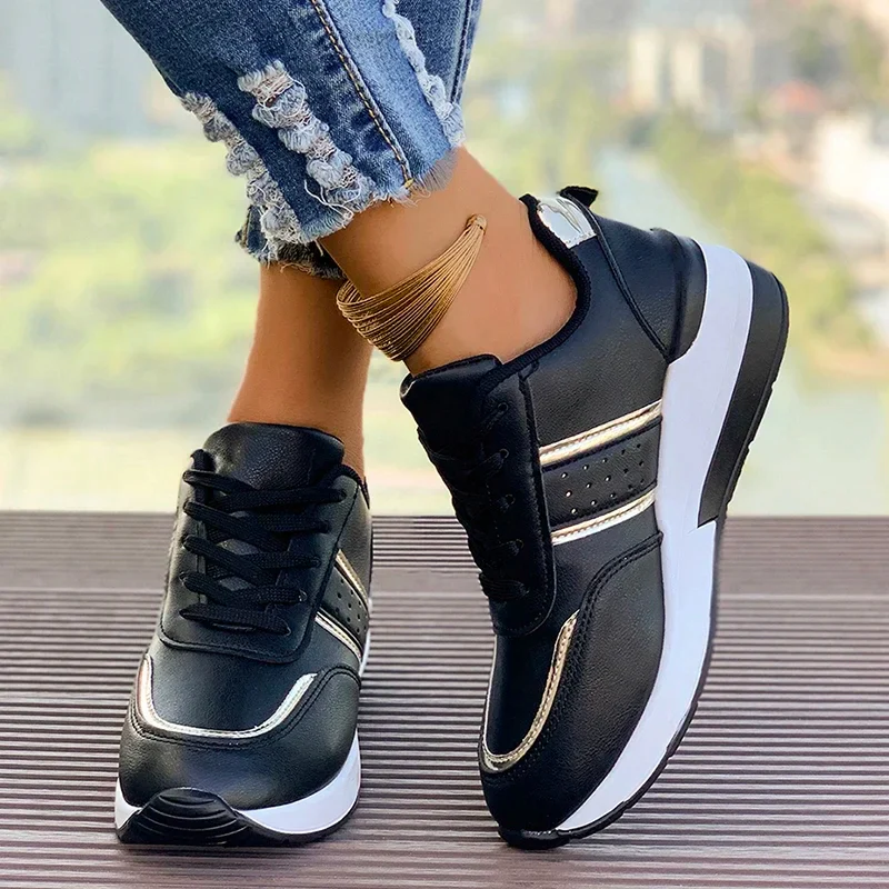 Nicolette | Women's Lace-Up Metallic Accent Sneakers - Image 5