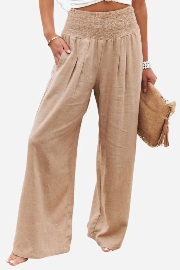 Pam | High-Waisted Smocked Waist Trousers - Lightweight & Flowing Fit - Image 3