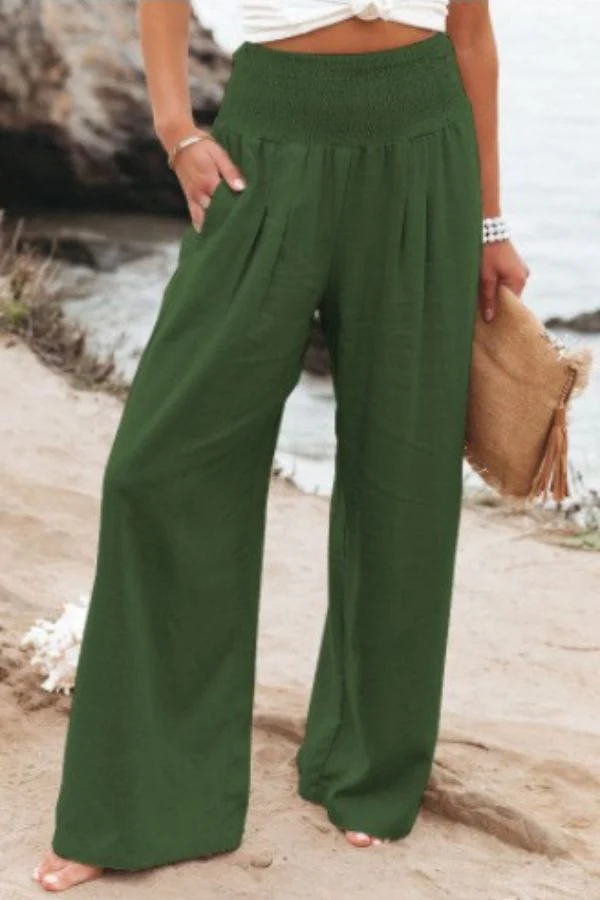 Pam | High-Waisted Smocked Waist Trousers - Lightweight & Flowing Fit - Image 7