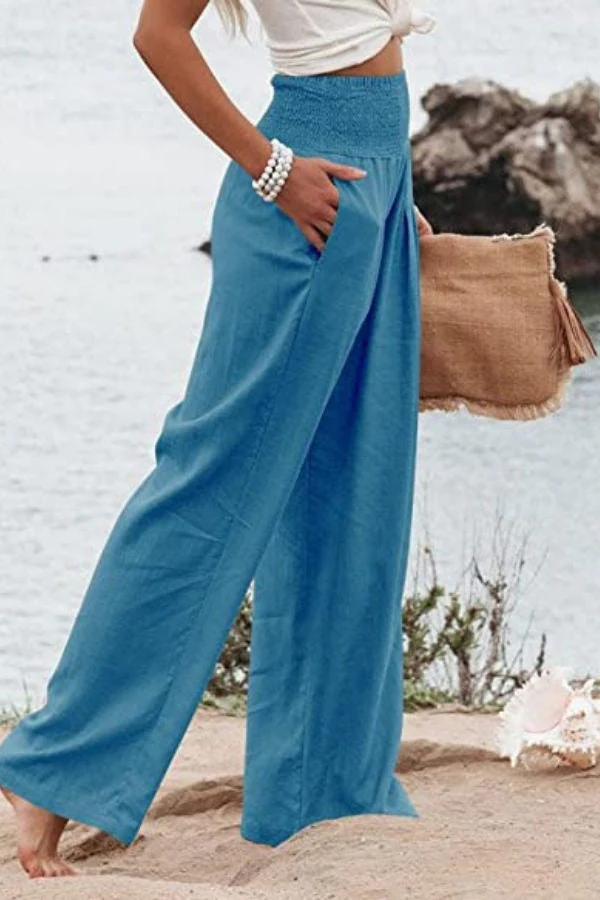 Pam | High-Waisted Smocked Waist Trousers - Lightweight & Flowing Fit - Image 8