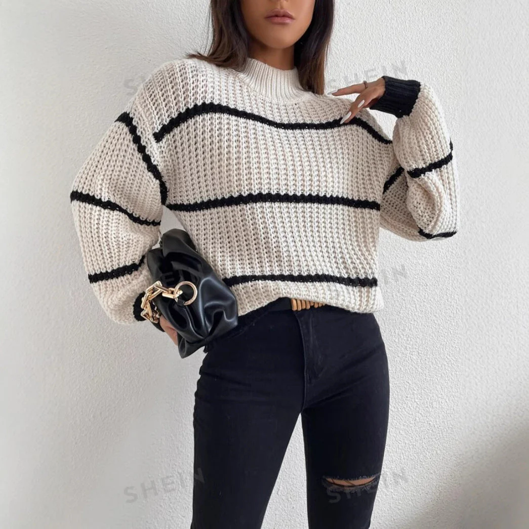 Rachael | Women's Oversized Striped Crew Neck Sweater - Image 2