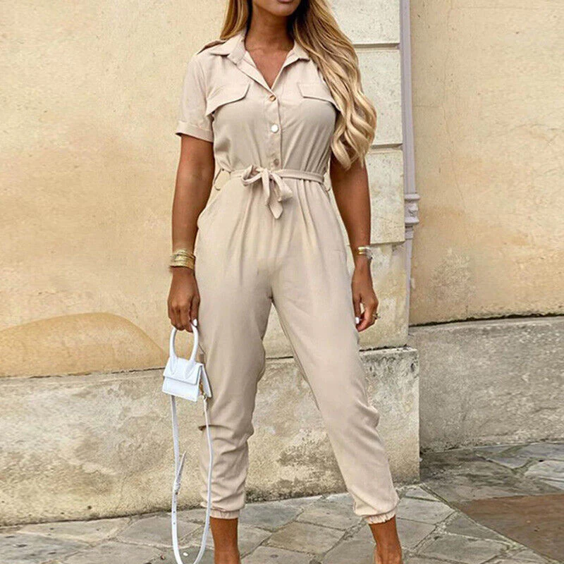 Reese | Lightweight Structured Fit Short Sleeve Jumpsuit With Button Closure - Image 12