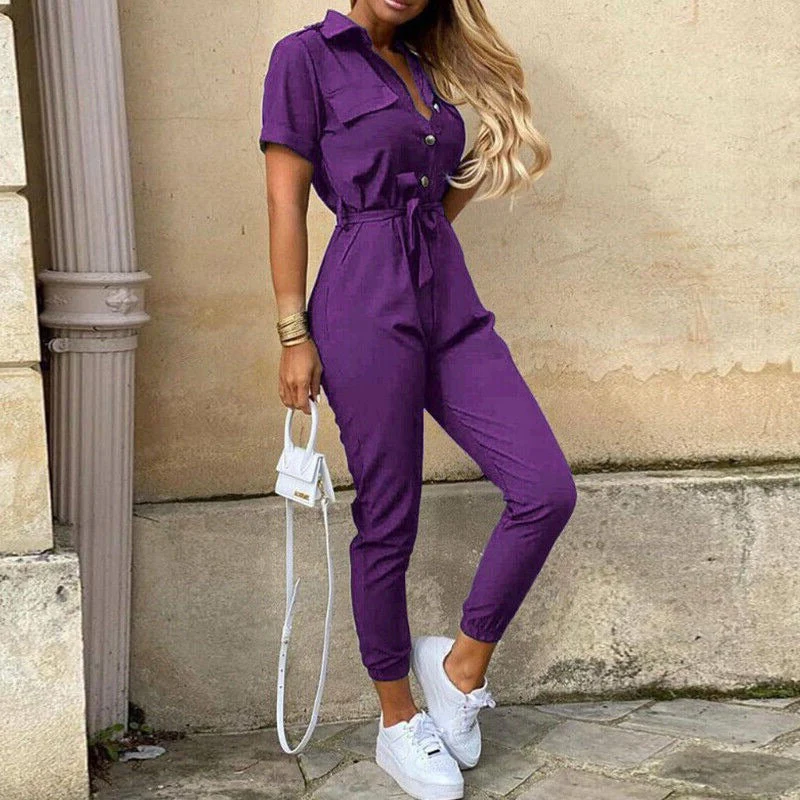 Reese | Lightweight Structured Fit Short Sleeve Jumpsuit With Button Closure - Image 7