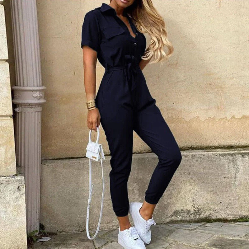 Reese | Lightweight Structured Fit Short Sleeve Jumpsuit With Button Closure - Image 9