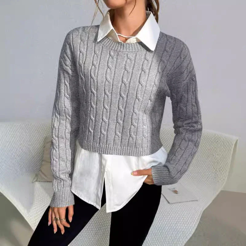 Reese | Women's Cropped Cable Knit Sweater - Image 3