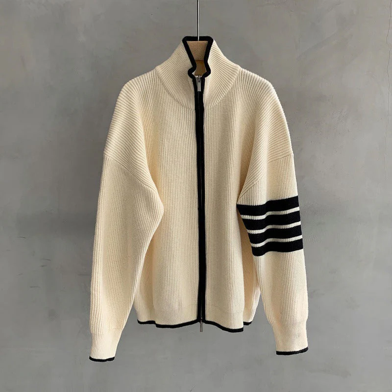 Ryan | Men's Zip-Up Striped Sleeve Sweater - Image 2