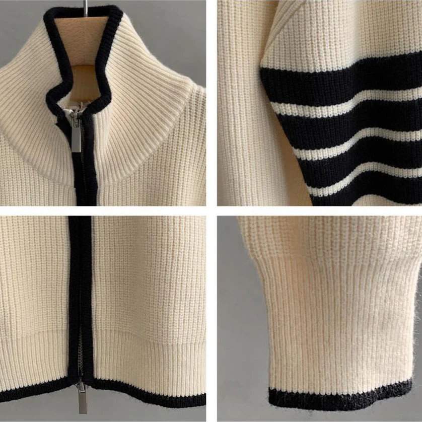 Ryan | Men's Zip-Up Striped Sleeve Sweater - Image 5