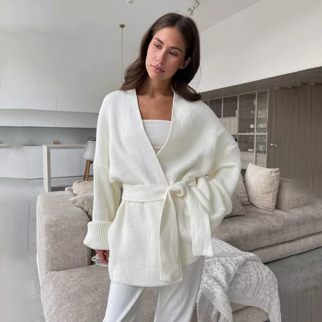 Samantha | Women's Wrap Ribbed Knit Sweater - Image 6