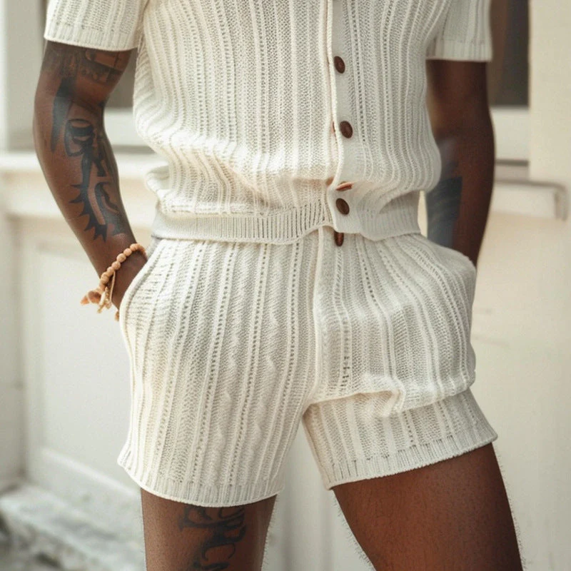 Spencer | Men’s Breathable Knit Shirt and Shorts Set – Slim Fit – Ribbed Texture - Image 3