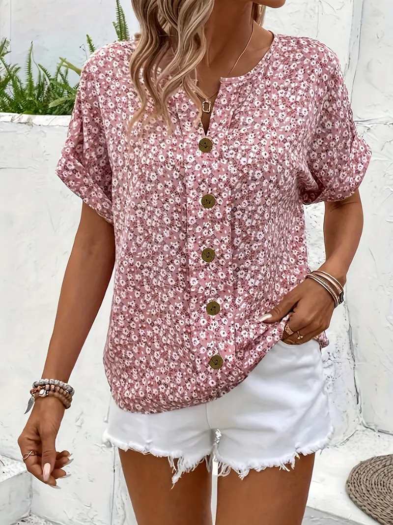 Wolena | Effortless Floral Button-Up Top for Women - Image 3