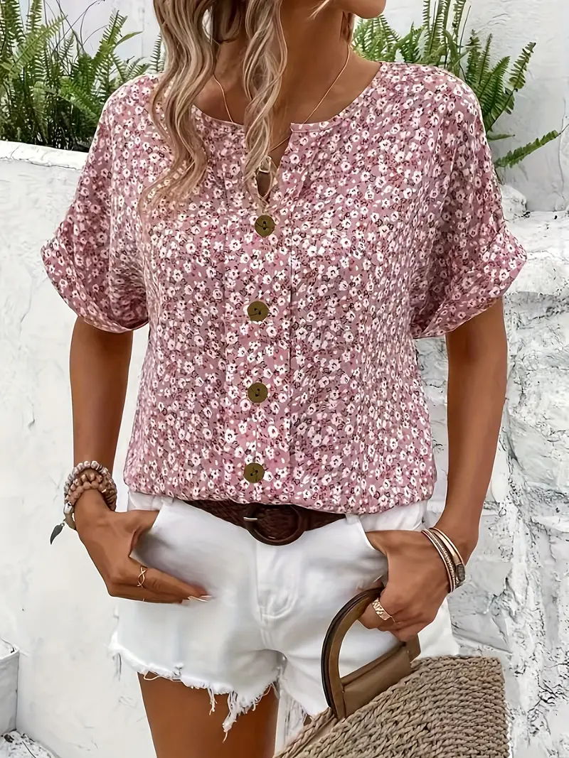 Wolena | Effortless Floral Button-Up Top for Women - Image 4