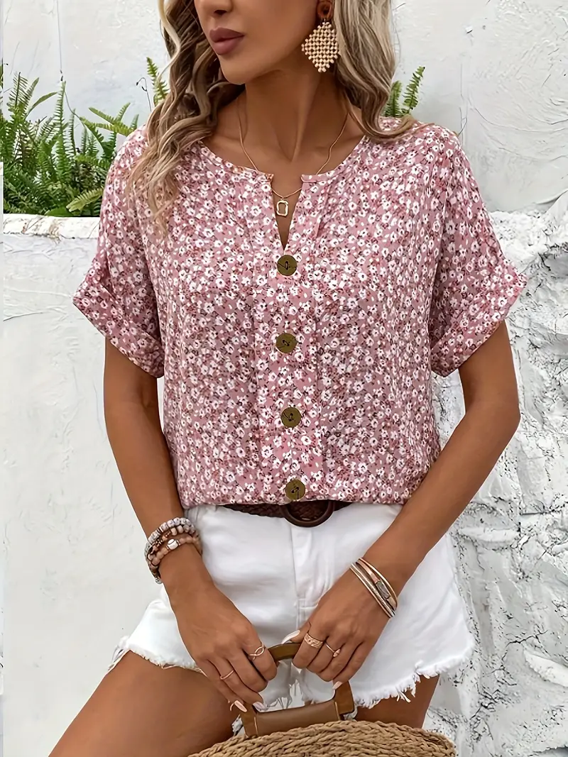Wolena | Effortless Floral Button-Up Top for Women - Image 5